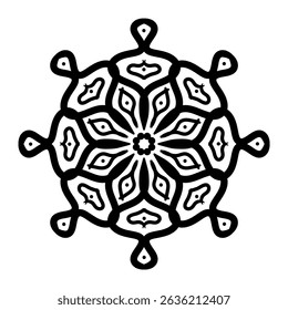 Black and White Hand-Drawn Mandala Design – Symmetrical Decorative Pattern