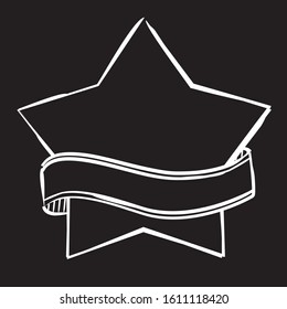 Black and white hand-drawn pattern for lettering in chalk style. Chalked star wrapped in ribbon. Vector blank for lettering with white chalk on a black chalkboard.