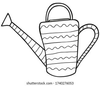 lata de riego con estampado blanco y negro para plantas. Aparato de riego de casetas de verano y jardín para el kailyard y los parterres de flores al estilo escandinavo.  Icono, logotipo, pegatina. Vector.