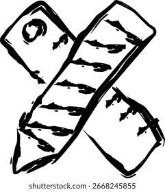 Bosquejo dibujado a mano en blanco y negro de dos Reglas cruzadas. Ilustración artística minimalista que simboliza los conceptos de diseño, medición, geometría, arquitectura y creatividad.
