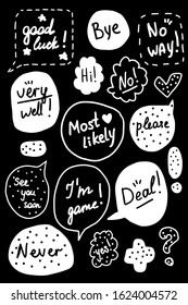 Black and white hand-drawn stickers with different phases vector illustration