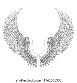 Black and white hand-drawn wings of angel or archangel, element of insignia or coat of arms. EPS 8.