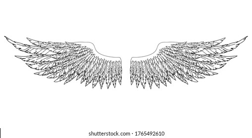 Black and white hand-drawn wings of angel or archangel, element of insignia or coat of arms. EPS 8.
