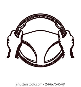 Black White Hands holding the Steering Wheel for Drive Course or Traffic Knowledge Illustration