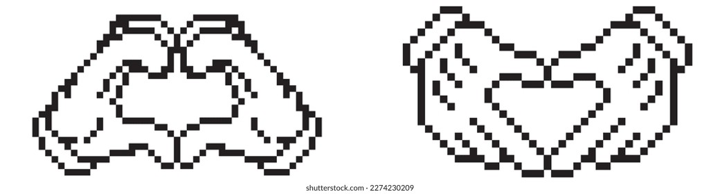 Black and white hands making heart filled outline icon, line vector sign, linear colorful pictogram isolated on white. Love symbol, logo illustration. Vector graphics