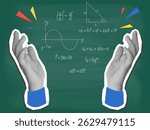 Black and white hands and Math formulas. Modern collage style. Vector illustration