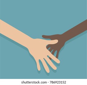 Black and white hands with multiracial hand