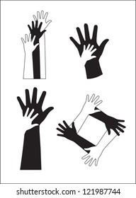 Black and white hands over white background vector illustration