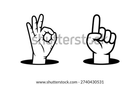 Black and white hands showing okay and one gesture