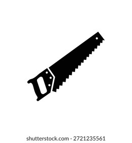Icono de sierra de mano en blanco y negro que representa la carpintería o herramienta de corte de carpintería