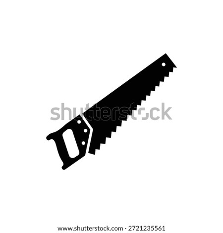 Black and white handsaw icon representing woodworking or carpentry cutting tool