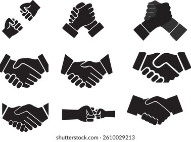 Black and White Handshake Icon