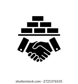Schwarz-weißes Handshake-Symbol unter der Ziegelwand symbolisiert Partnerschaft