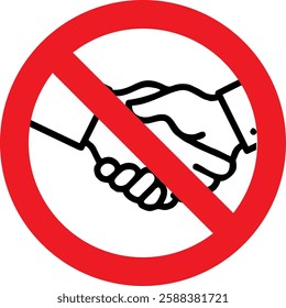 black and white handshake icon, prohibition sign, restriction or warning against handshaking, likely for hygiene or safety reasons.