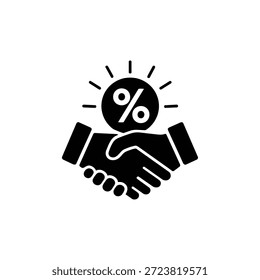 Black and white handshake with percent icon best deal discount offer vector illustration for store sales and promotions