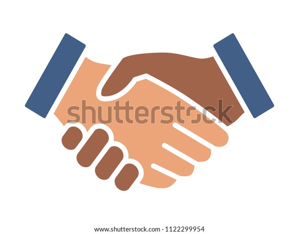 Black and white handshake or shaking hands in unity and peace flat