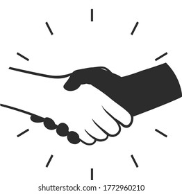 Black and white handshake sign vector logo template. Isolated sketch object. Flat vector illustration.
