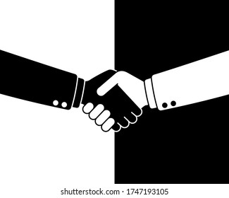 Black and White handshake symbol, Agreement has two sides. Vector illustration