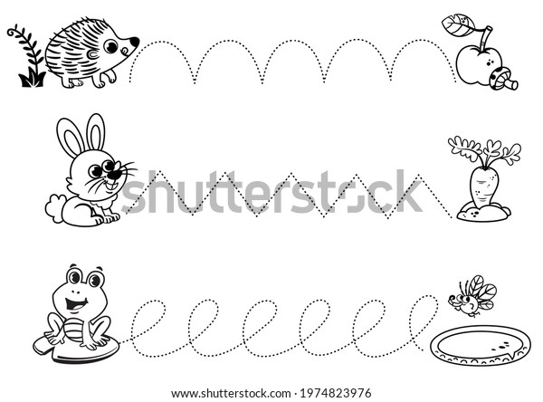 Black White Handwriting Practice Sheet Tracing Stock Vector (Royalty ...