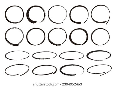 Black and white handwritten circle material set (brush and pen)