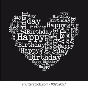 black and white happy birthday heart isolated vector illustration