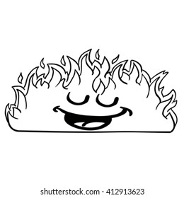 ilustración de la caricatura de la quema de fuego alegre en blanco y negro