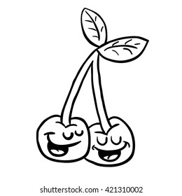 black and white happy cherry cartoon illustration