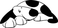 Black And White Happy Dog Cute Active And Friendly Vector Ready For Print Cartoon Style Side View Curled Up In Bed Sleeping Or Taking A Nap