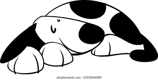 Black   white happy dog cute active   friendly vector ready for print cartoon style side view curled up in bed sleeping taking nap