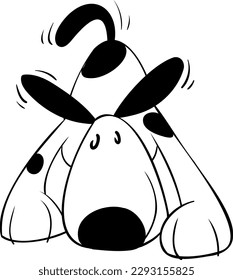 Black and white happy dog cute active and friendly vector ready for print cartoon style front view