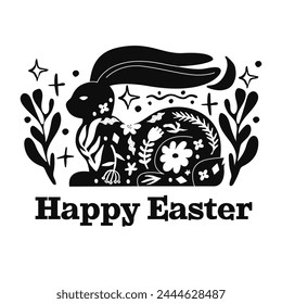 Black and White Happy Easter Linocut