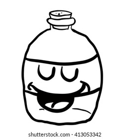black and white happy empty bottle cartoon