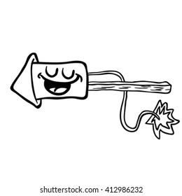 black and white happy  fire rocket cartoon illustration