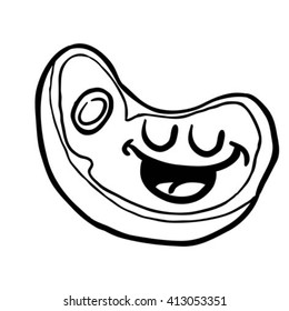 black and white happy meat cartoon