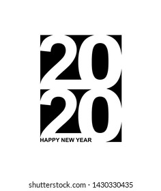 Black and white Happy New Year 2020 design concept isolated on white background. Logo design with text for card, brochure, template, banner, calendar, invitation. Vector illustration