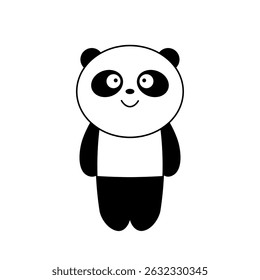 Urso panda feliz preto e branco sorrindo. Personagem de desenho animado isolado em branco. Ilustração vetorial para cartões, convites, cartazes e impressões