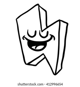 black and white happy thunderbolt cartoon illustration