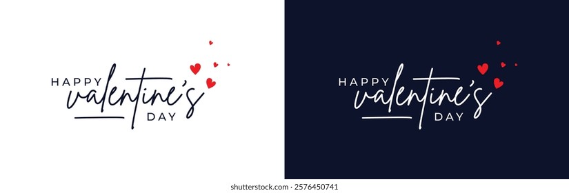 Black and White Happy Valentine's Day Vector logo design. Valentine's Day holiday lettering logo. Valentine, love, loves editable vector.