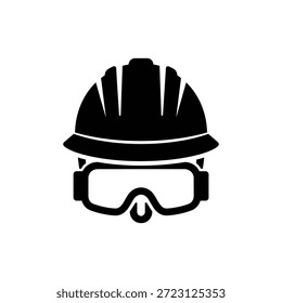 Black and white hard hat safety helmet construction icon