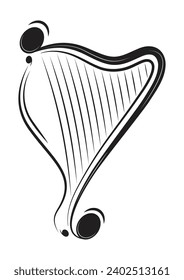 Black and White Harp Silhouette Vector