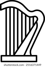 A black and white harp with black strings. The harp is a musical instrument that is often used in classical music. Concept of elegance and sophistication, as the harp is a symbol of grace and beauty