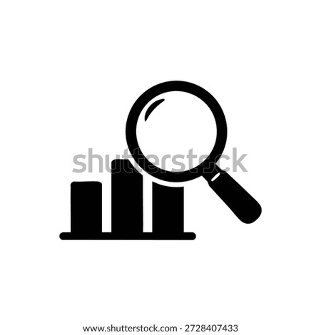 Black and white harvest analytics icon with magnifying glass over bar chart crop yield statistics vector illustration
