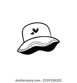 A black and white hat with a bird on it
