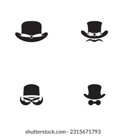 Black and white hat silhouette set 4 element. Hipster themed vector illustration for gift card certificate sticker, badge, sign, stamp, logo, label, icon, poster, patch, banner invitation