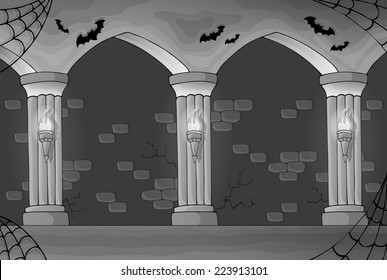 Black and white haunted interior - eps10 vector illustration.
