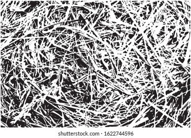 Black and white hay texture straw background, vector pattern. Monochrome dry grass wallpaper or frame