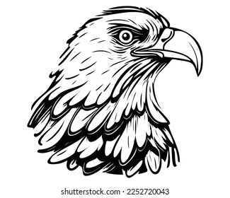 black and white head of an American eagle. predatory bird. flat vector illustration.
