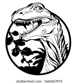Black and white head avatar of a dinosaur with big teeth
