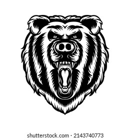 Black and white head bear roaring vector illustration