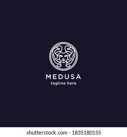 black and white head medusa circle logo